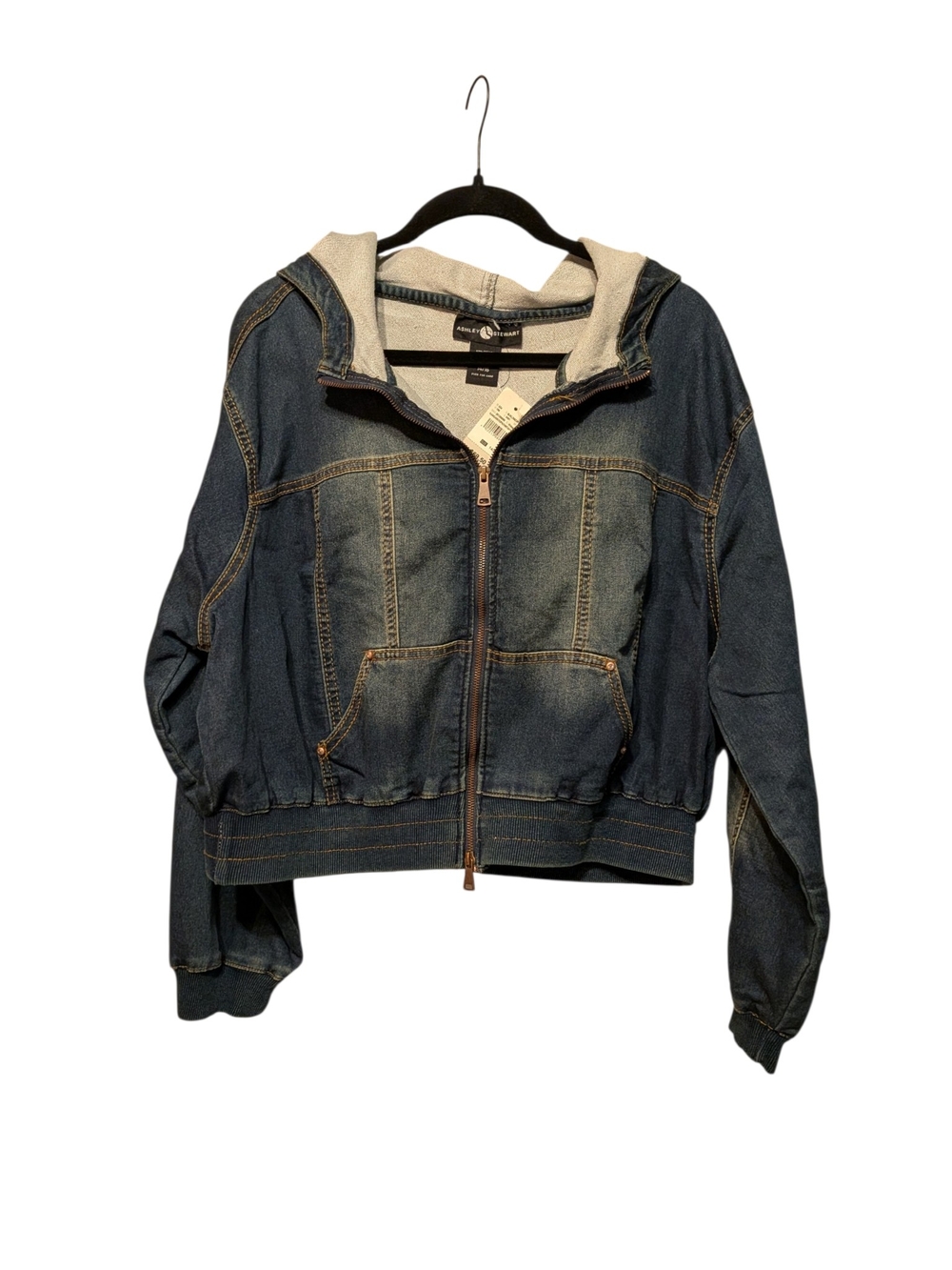 Ashley Stewart Blue Denim Hooded Zip Jacket